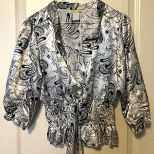 Sirens White Satin Blouse with black print